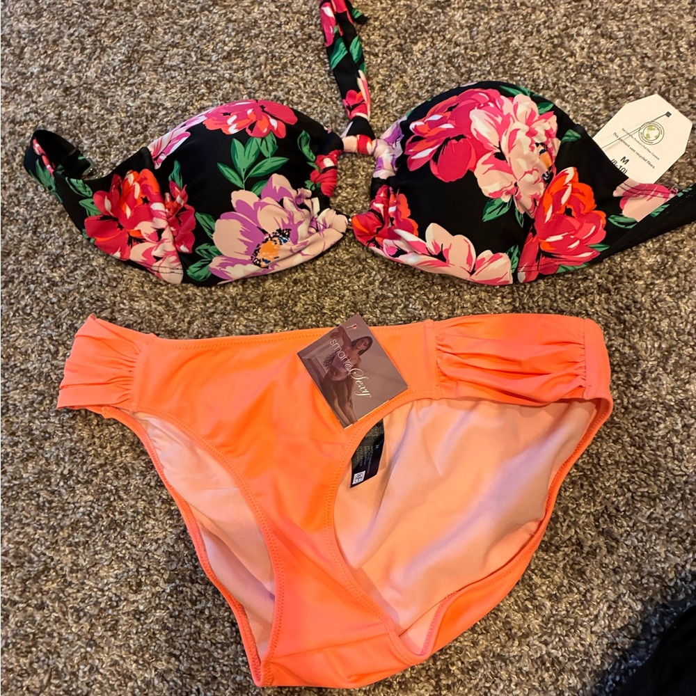 Floral Black and Pink Bikini Set